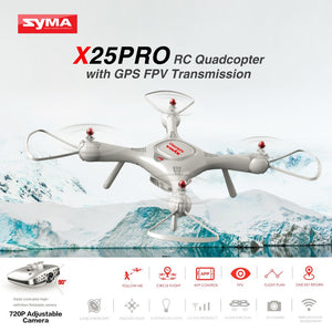 Syma X25PRO 2.4G GPS Positioning FPV RC Drone Quadcopter with 720P HD Wifi Adjustable Camera Altitude Hold Follow Me Gift RC Toy